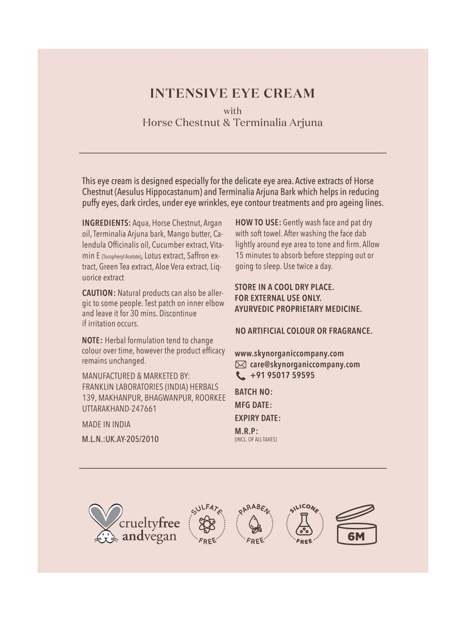 SKYN ORGANIC CO Intensive Eye-Cream - 30 gm