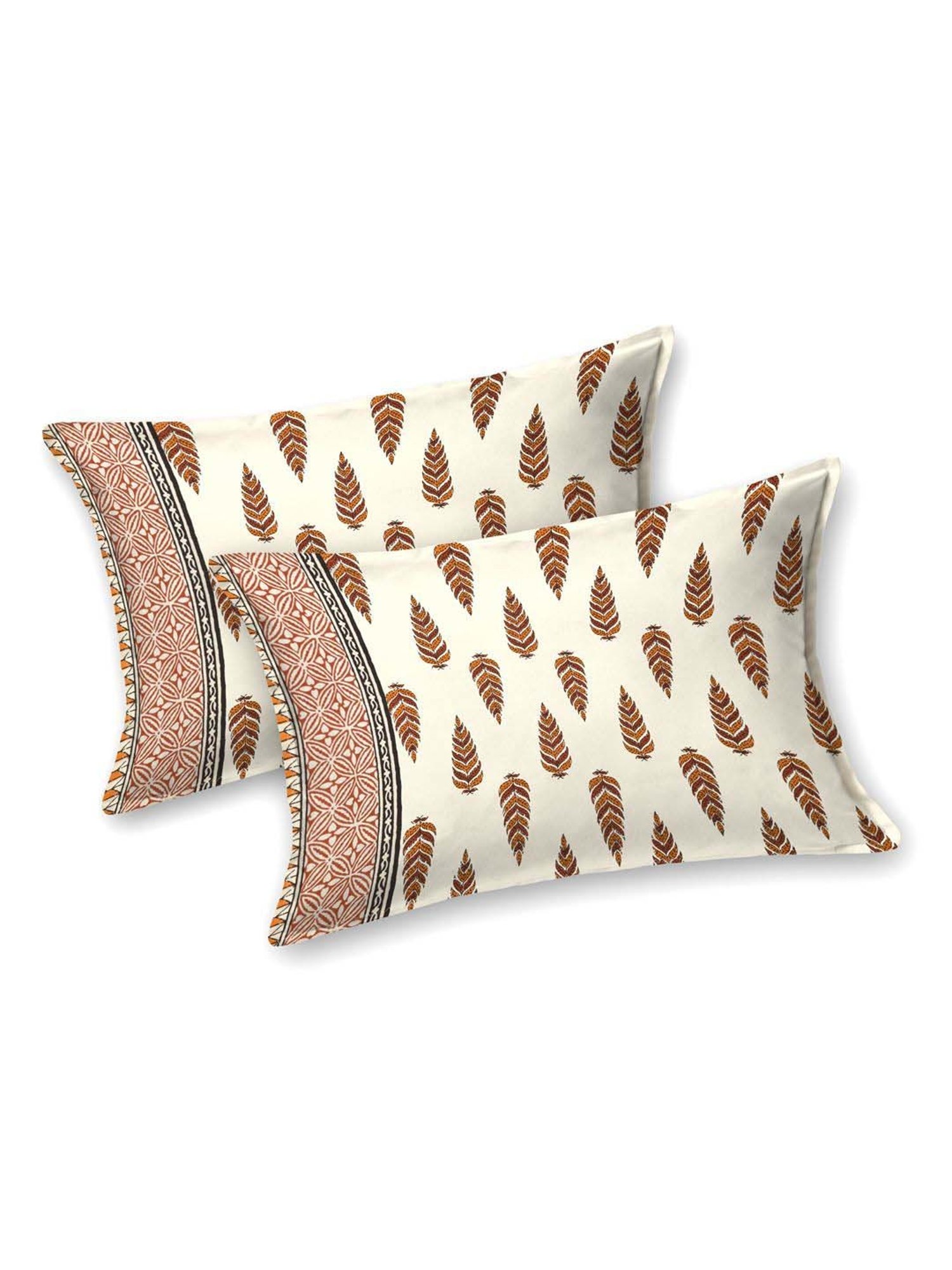 Aapno Rajasthan Evergreen Desert Brown & Orange Cotton 140 GSM Double Bedsheet With 2 Pillow Cover