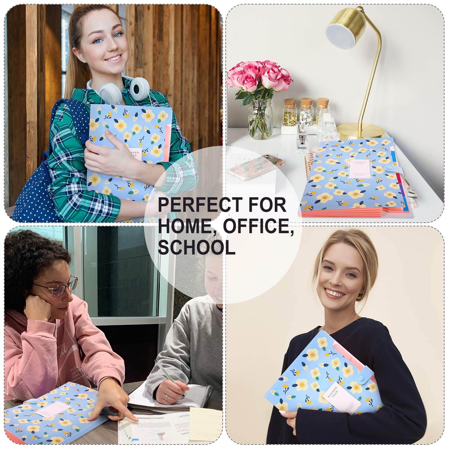 Skydue Expanding File Folders with 8 lables, Floral Printed Accordion Document Folder Organizer US Letter Size