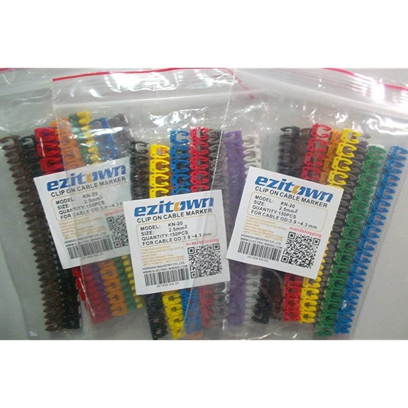 09 Coded Clip on Plastic Cable Identification Wire Cord Cable Marker C shapeKN40 suitable wire AWG6 cable out diameter 4~55mm150 Pieces in releasable poly bag