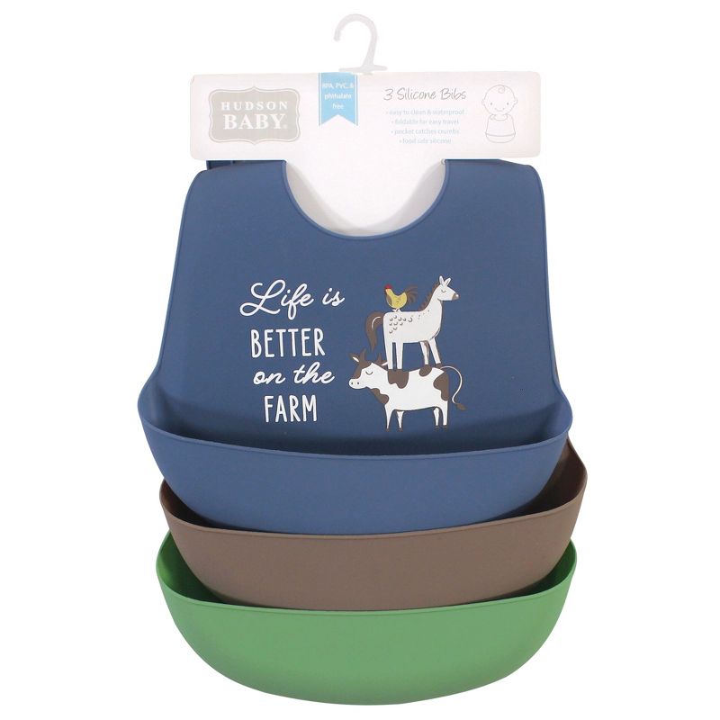 Hudson Baby Infant Boy Silicone Bibs, Tractor, One Size