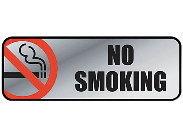 COSCO 098207 Brush Metal Office Sign, No Smoking, 9 x 3, Silver/Red