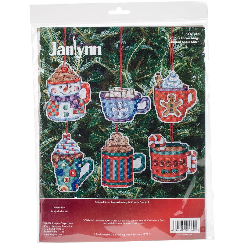 Janlynn Counted Cross Stitch Kit 3.5"X3.5" Set of 6-Cocoa Mug Ornaments (14 Count)