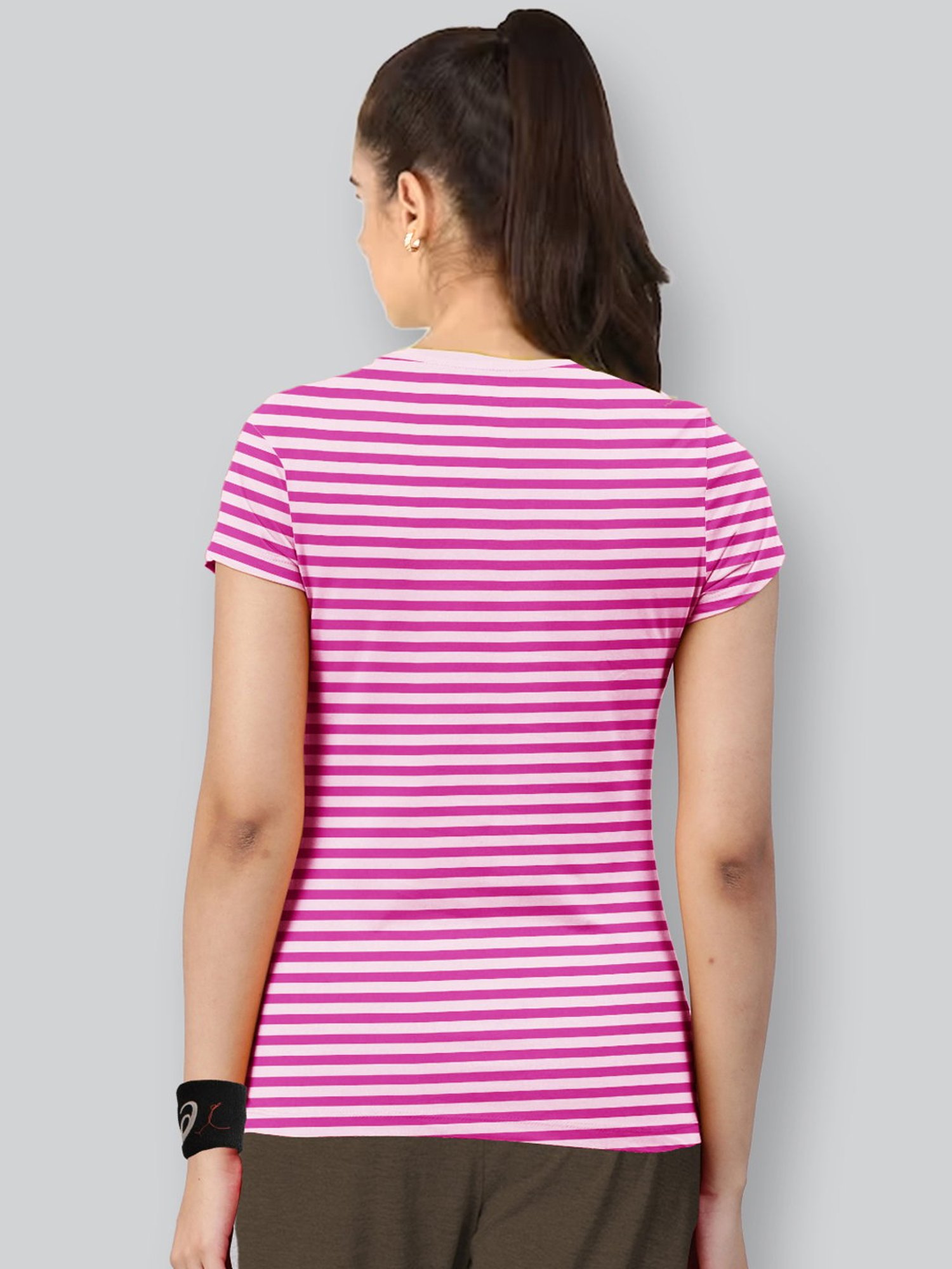 Lyra Fuchsia Cotton Striped T-Shirt