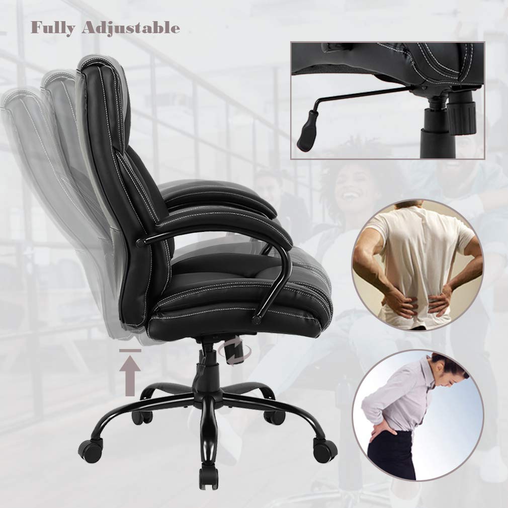 High-Back Big and Tall Office Chair 500lb Executive Chair Ergonomic PU Desk Task Chair Rolling Swivel Chair Adjustable Computer Chair with Lumbar Support Headrest Leather Chair for Women, Men (Black)