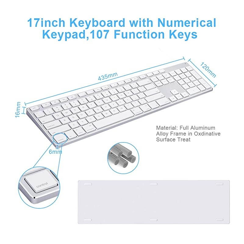 Wired Keyboard for Apple Mac Aluminum Full Size Computer Keyboard with Numeric Keypad Compatible with Magic iMac MacBook ProAir Laptop and PCWhite