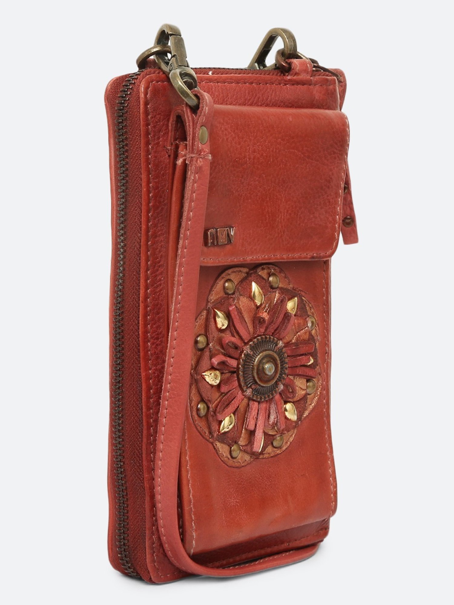 Art N Vintage Insignia Lord Red Leather Textured  Zip Around Wallet for Women