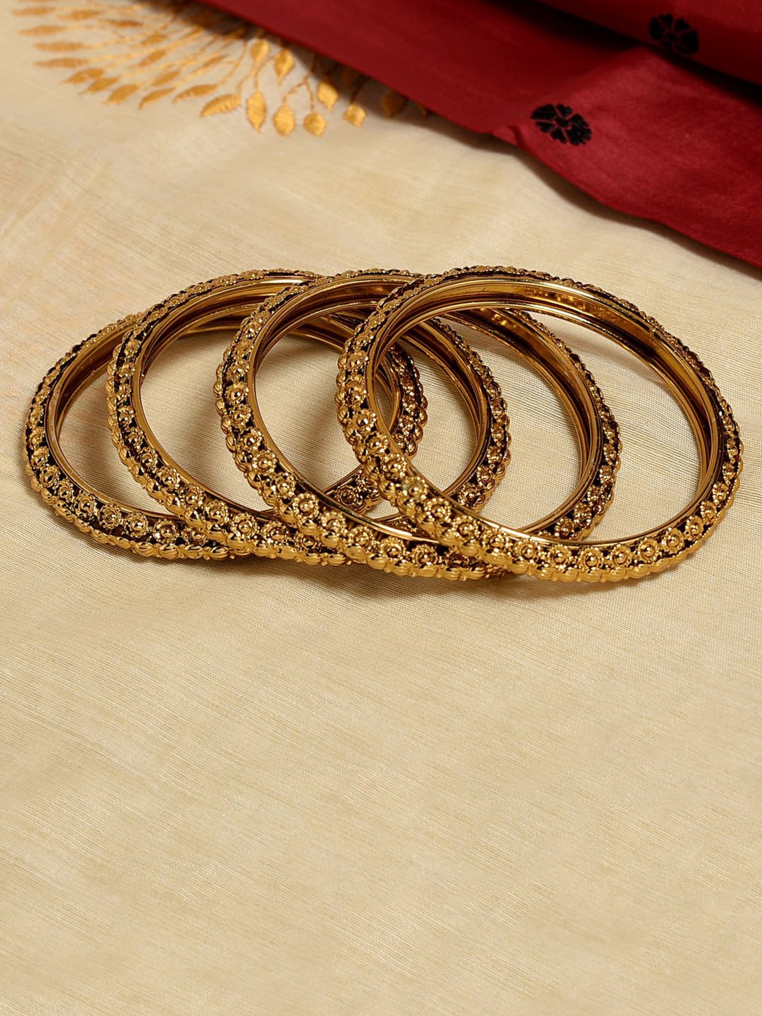 Fida Gold-Plated Temple Bangles for Women - Set of 4