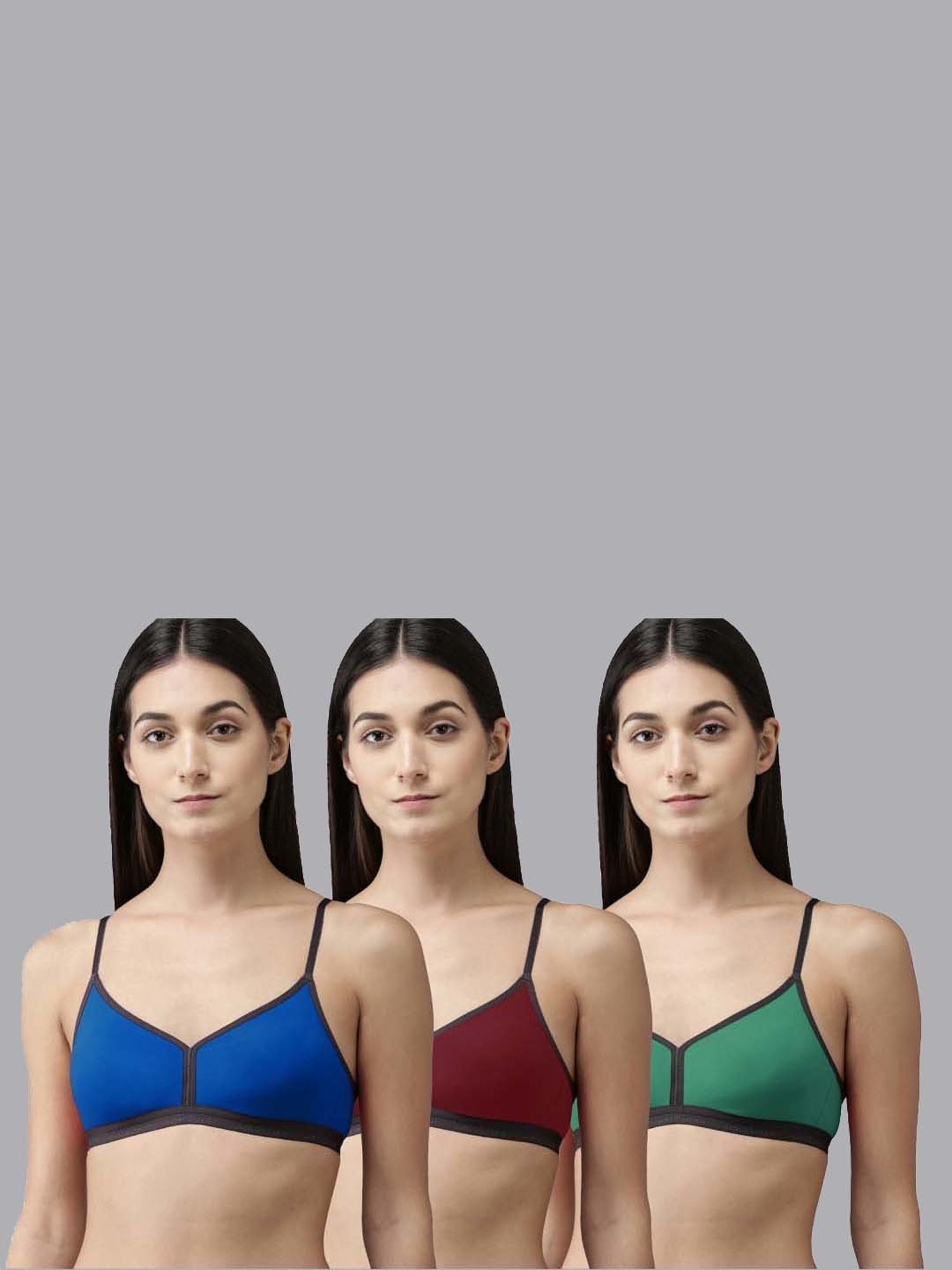 AROUSY Blue & Maroon Cotton Everyday Bras - Pack Of 3