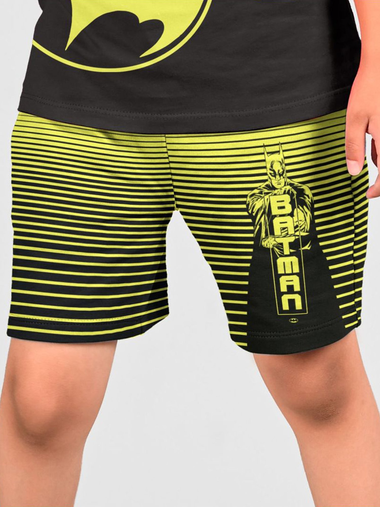 Bonkids Kids Green & Black Cotton Printed Batman Shorts