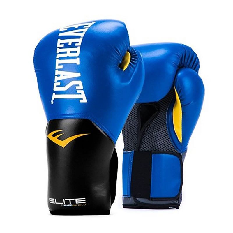Everlast Blue Elite Pro Style Boxing Gloves 14 ounce & Black 120 Inch Hand Wraps