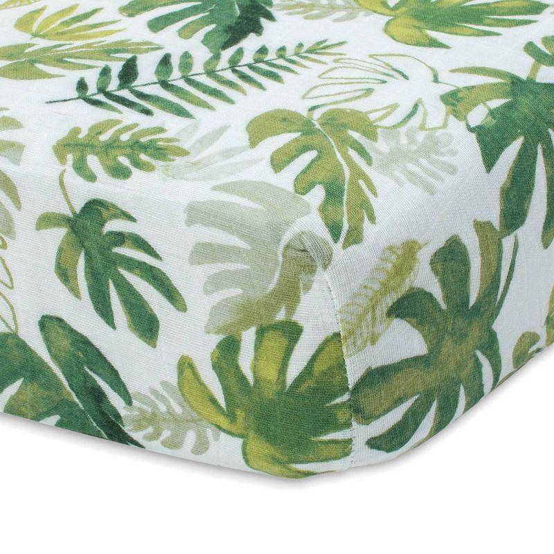 Little Unicorn Cotton Muslin Fitted Crib Sheet - Tropical Leaf