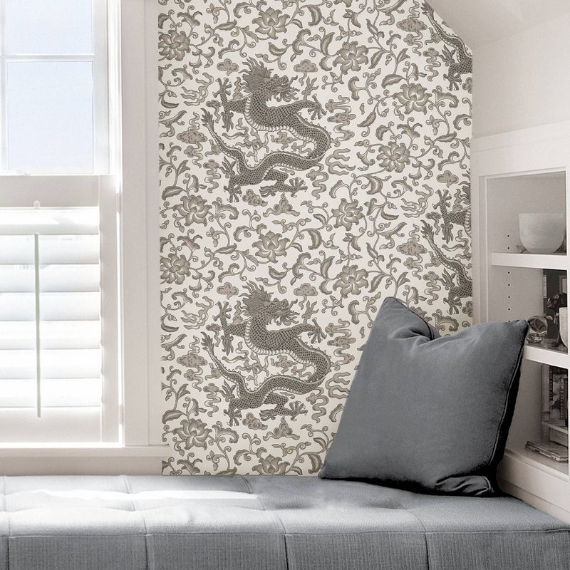 Brewster Gray Chi'en Dragon Scalamandre Self Adhesive Wallpaper