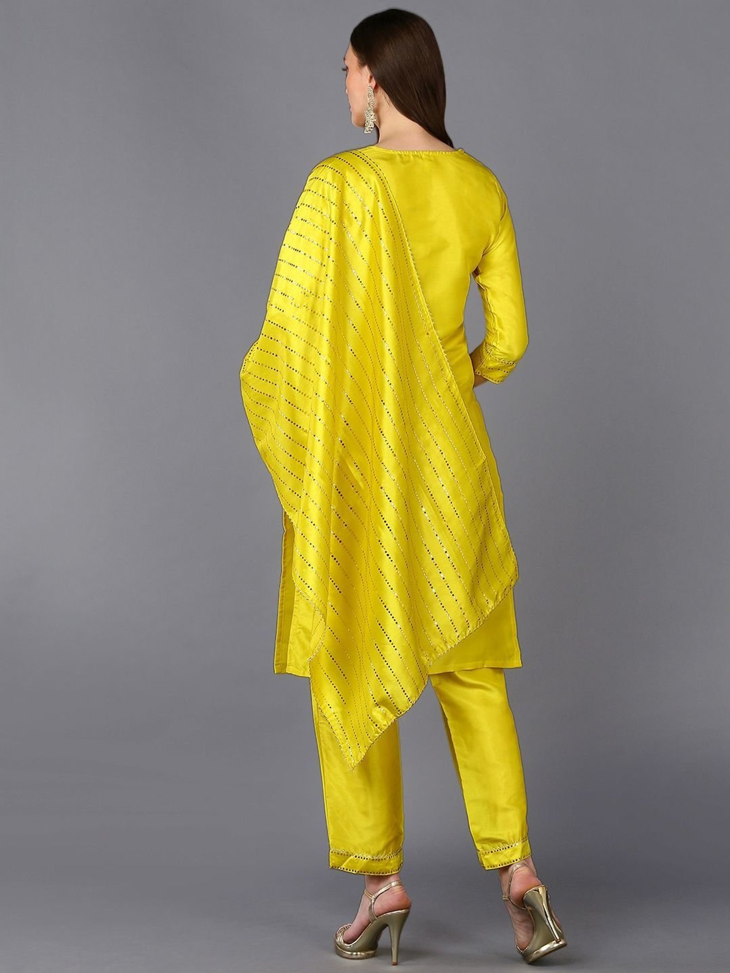 Vaamsi Yellow Embellished Kurta Pant Set With Dupatta