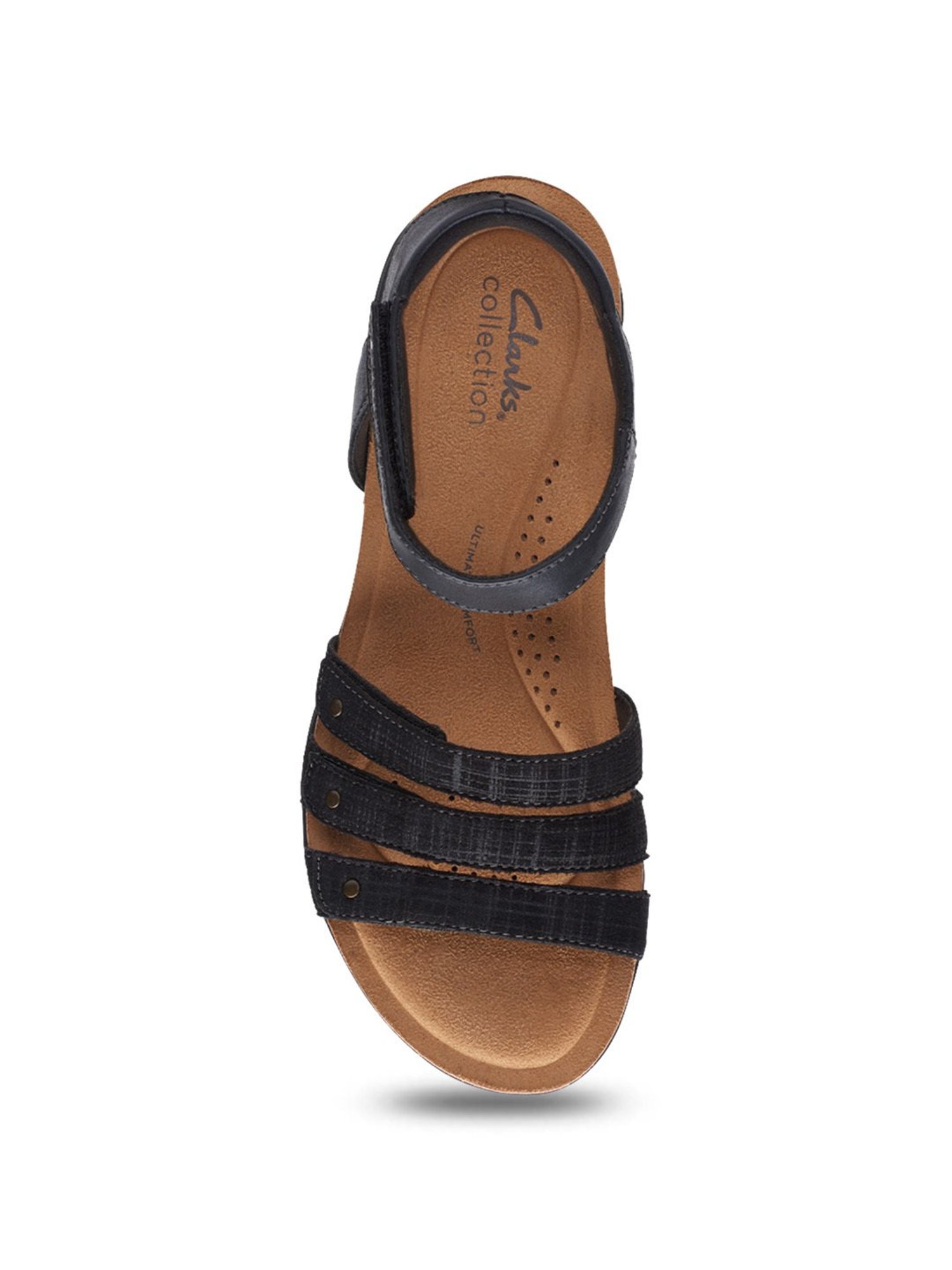 Clarks Women's April Dove Black Ankle Strap Wedges