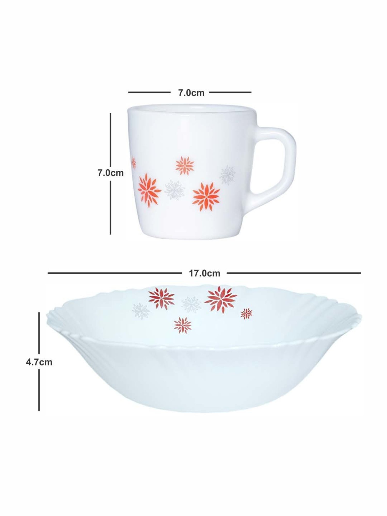 Cello White Opalware 4 Ricca Mug & 1 Bowl  (0.18 L)