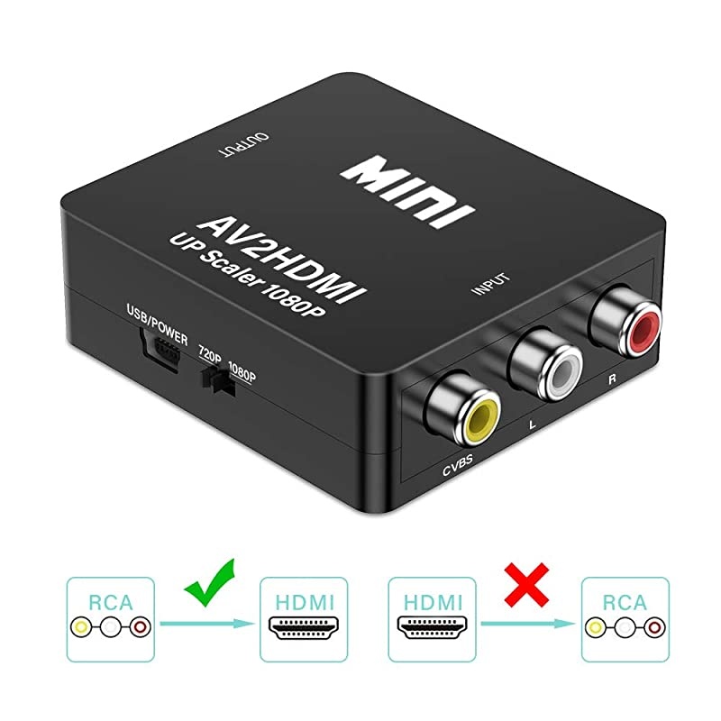 RCA to HDMI Converter 1080P Mini CVBS to HDMI Composite Video Audio Converter AV to HDMI Converter Supports NTSC PC Laptop Xbox PS4 PS3 TV STB VHS VCR Camera DVD