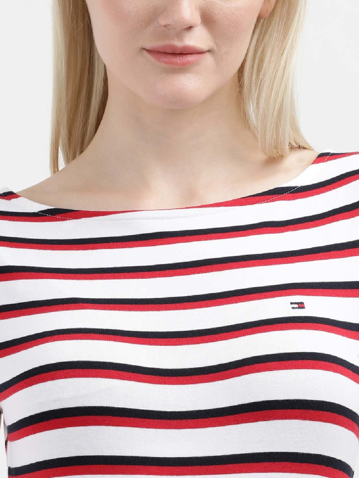 TOMMY HILFIGER White & Red Cotton Striped Top
