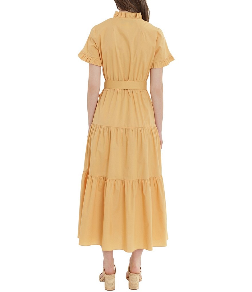 Donna Morgan Ruffle Tiered Cotton Poplin Short Sleeve Maxi Dress
