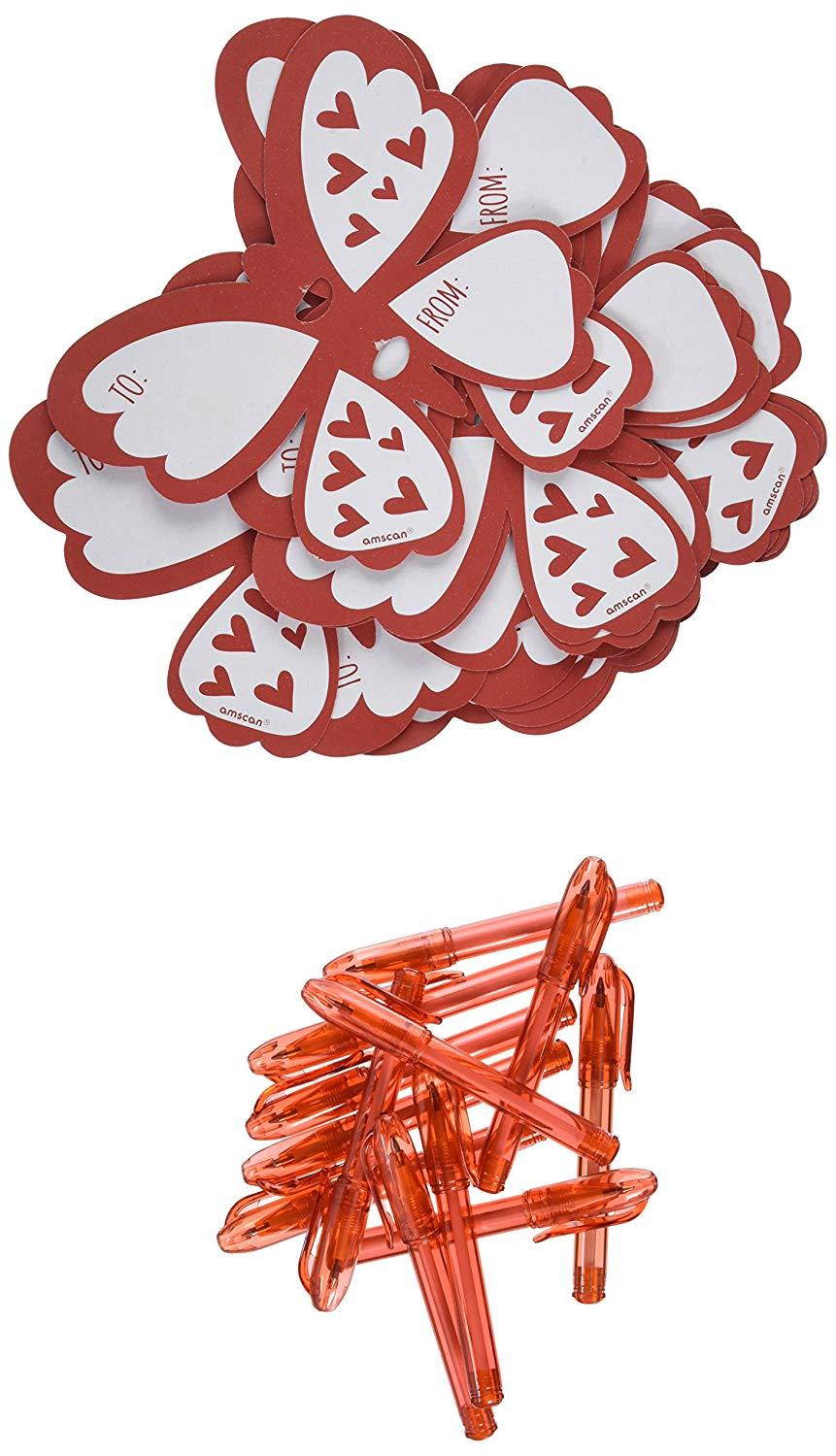 Adorable Valentine's Day Party Butterfly Cards with Mini Pens , Red/Pink, Paper , 4 1/8" x 5", Pack of 12