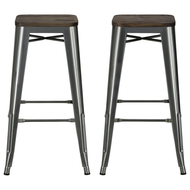 Set of 2 30" Fusion Metal Backless Barstools with Wood Seat Gun Metal - Dorel Home Products