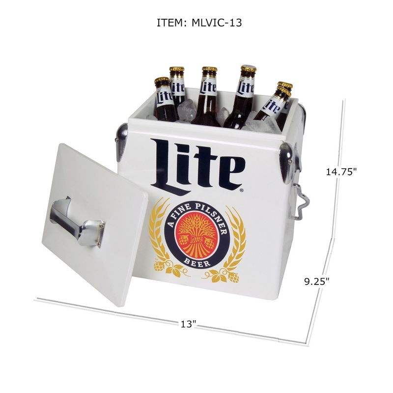 Koolatron MLVIC-13 Official Miller Lite Design 14 Quart 13 Liter Beer Cooler Metal Exterior with Built-In Bottle Opener