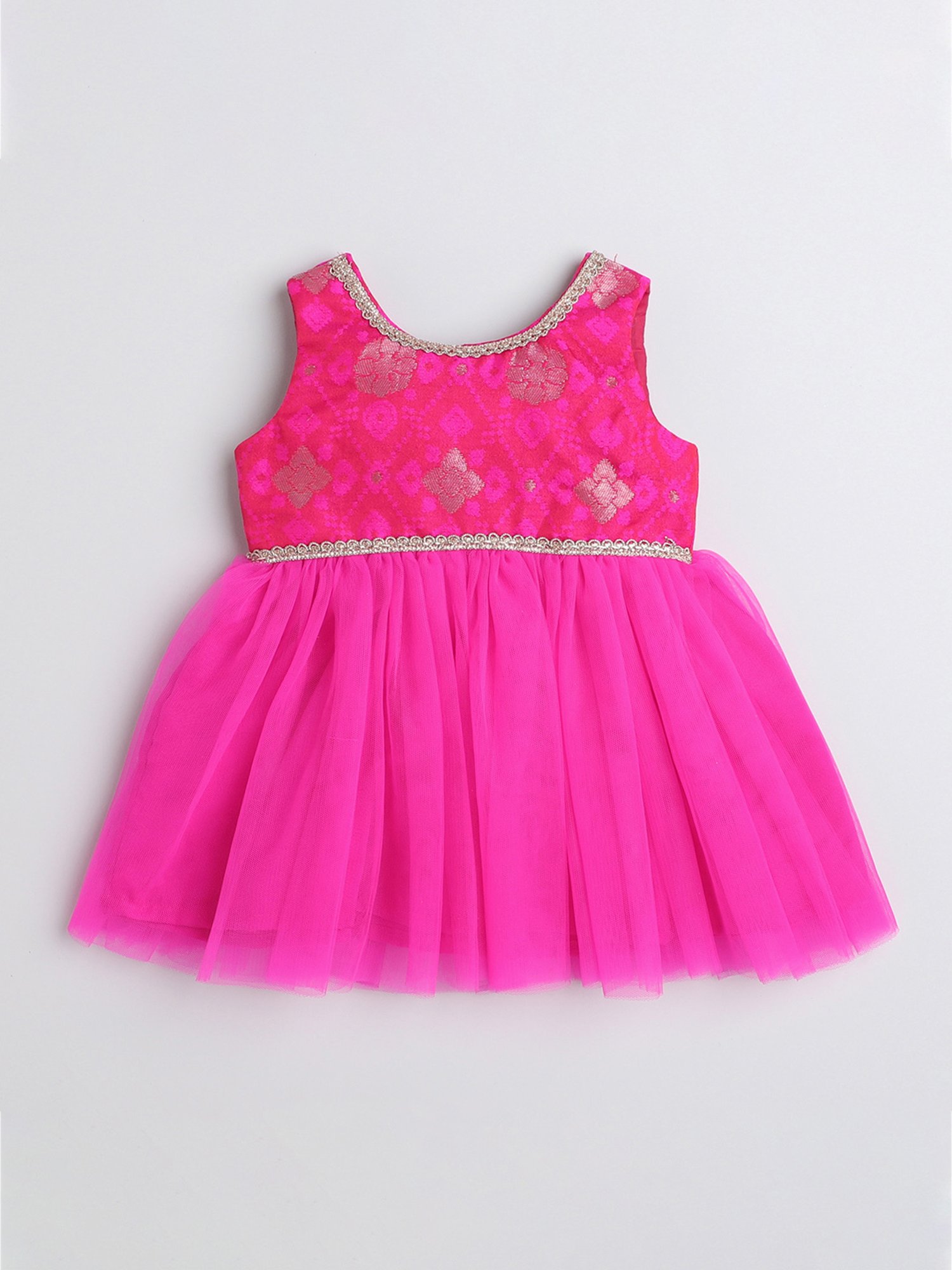 Many Frocks Kids Pink Self Design Dress