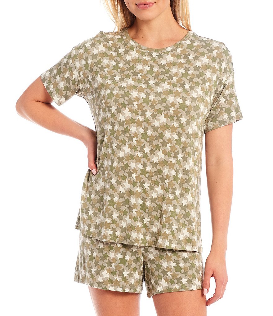 Jasmine & Ginger Camouflaged Star Printed Coordinating Knit Sleep Shorts