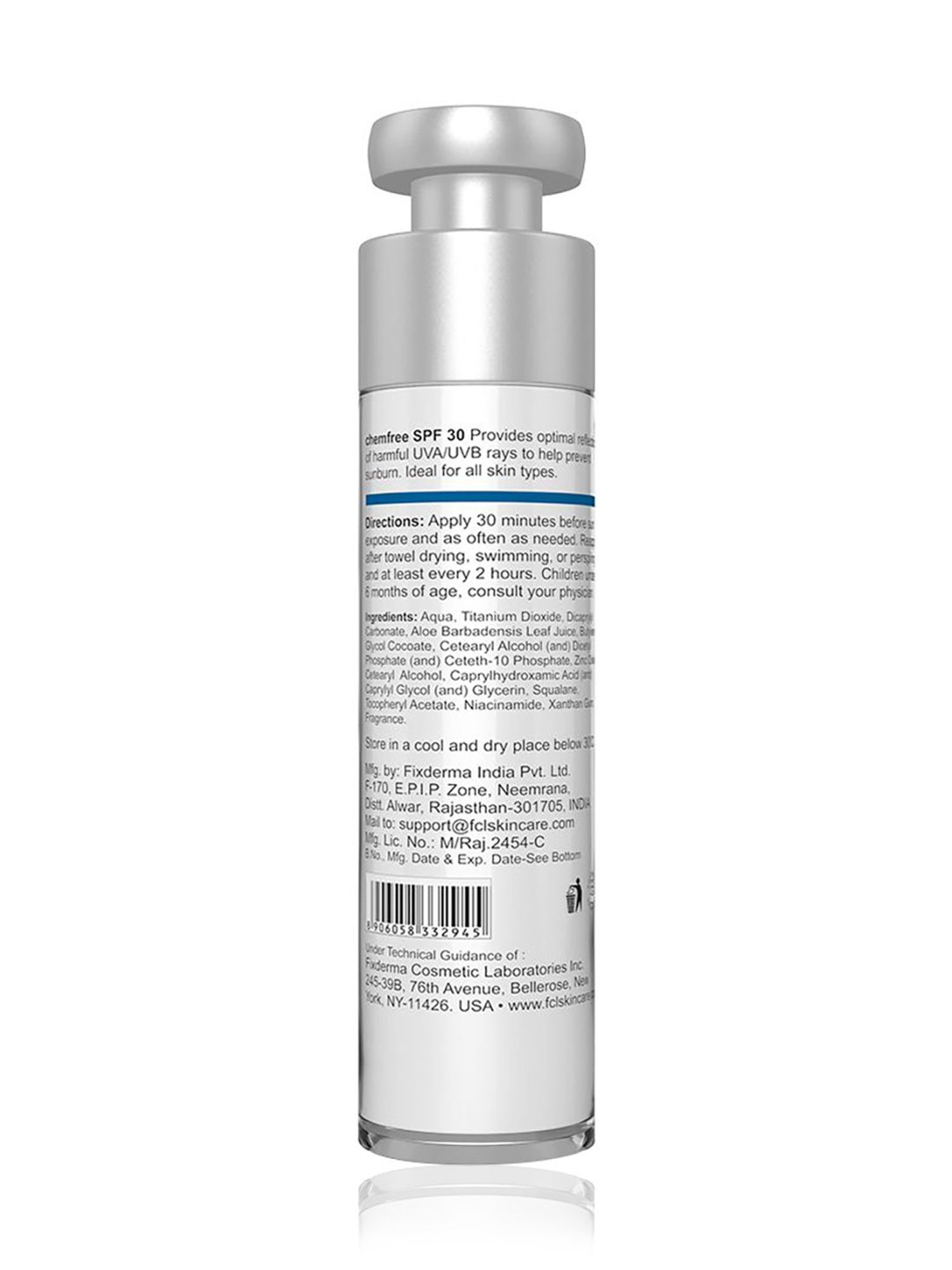 Fcl Chemfree Spf 30 Sunscreen For Oily Skin, Physical Sunscreen, Non Greasy, Water Resistant - 50 ml
