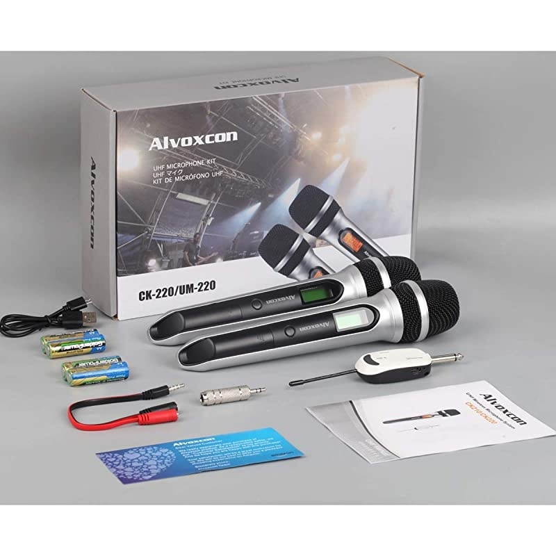 Wireless Microphone System,  DUAL UHF Dynamic Handheld mic for iPhone, Computer, Karaoke, Conference, DJ, Vocal Recording, Singing, Church, On Stage Performance, Party Events (1/4 inch plug)