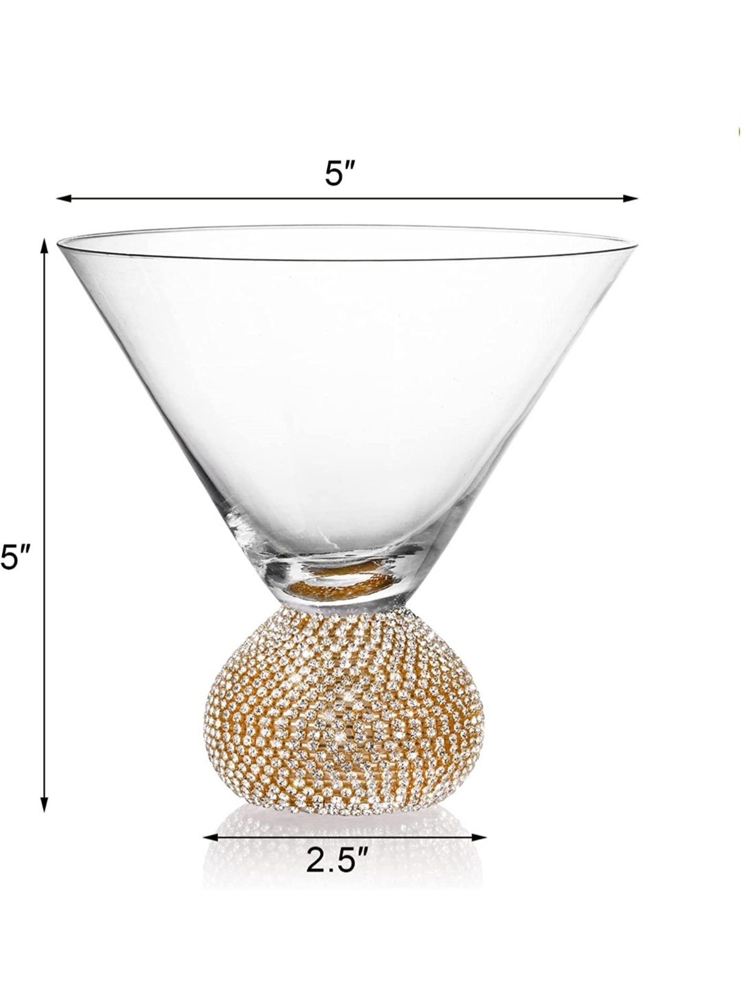 Melbify Jewel Ball Transparent Glass Martini & Wine Glass with Designer Bottom (220ml) - Set of 2