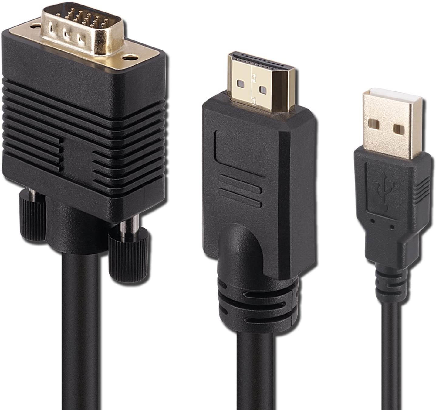 cables direct online 15ft svga + audio monitor cable, male to male 1080p super vga display cord for pc projector laptop tv