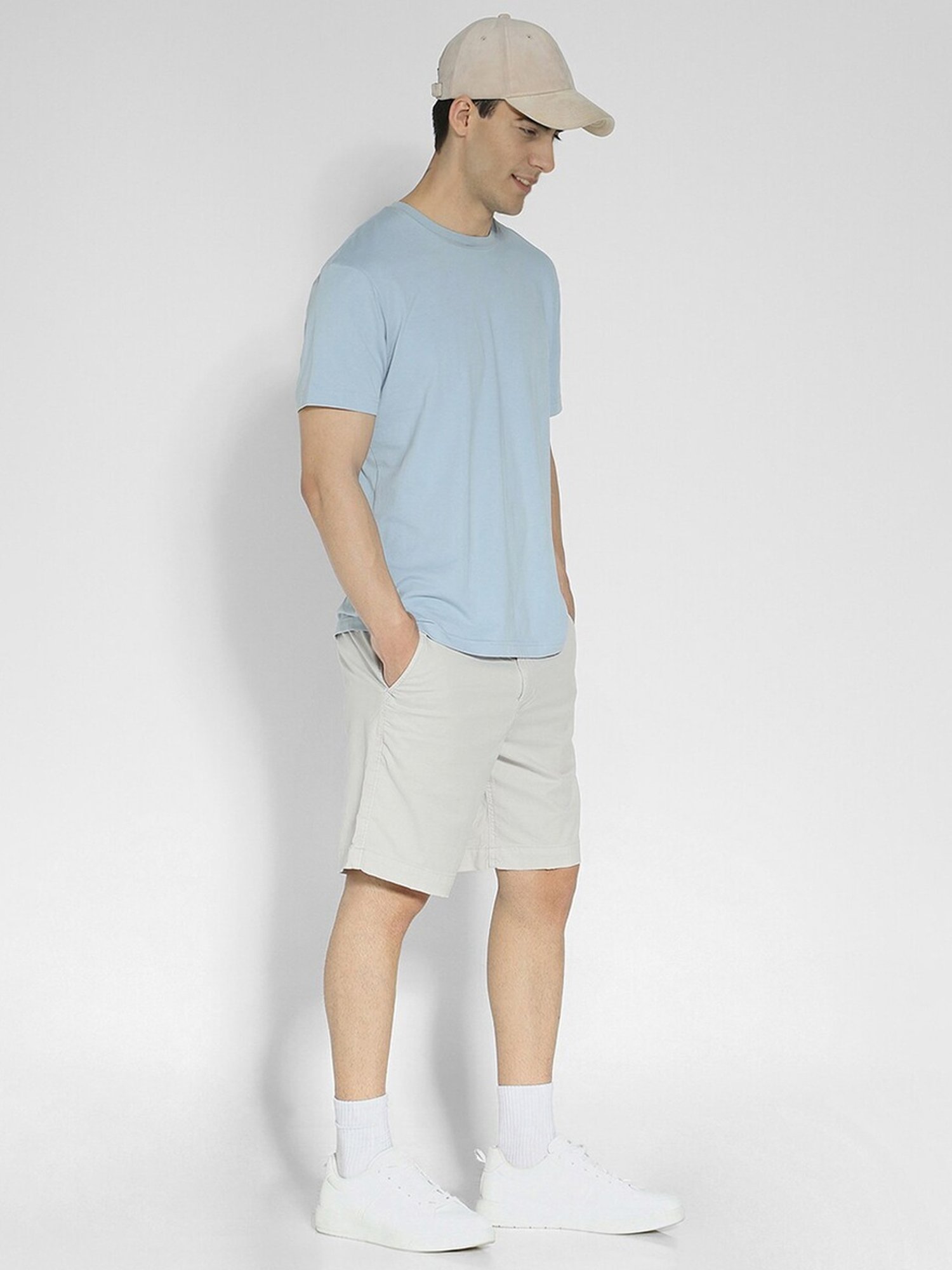 American Eagle Grey Cotton Regular Fit Shorts