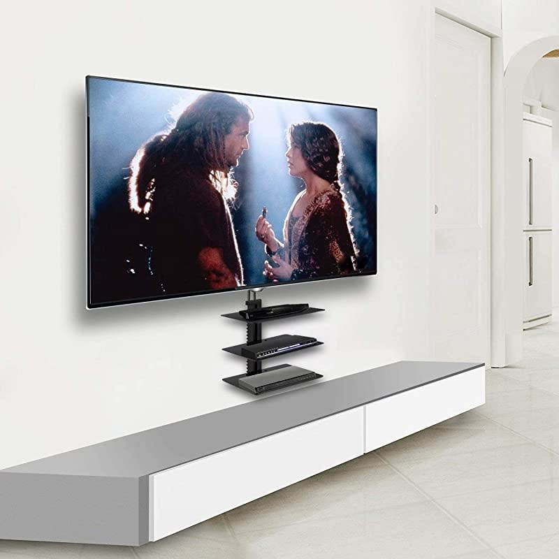 Floating Wall Mounted Shelf AV Mount Shelf Holds up to 165lbs DVD DVR Component Shelf with Strengthened Tempered Glass Perfect for DVD Players TV Box and Cable Box by