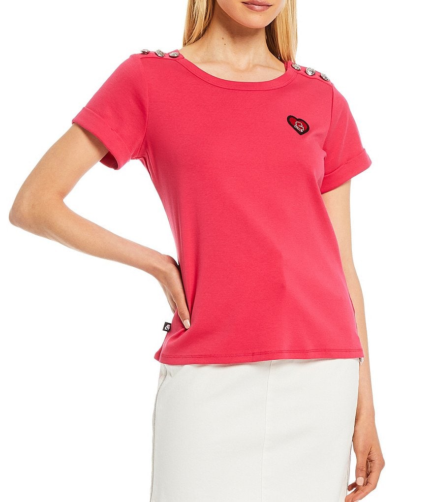 KARL LAGERFELD PARIS Short Sleeve Button Shoulder Tee