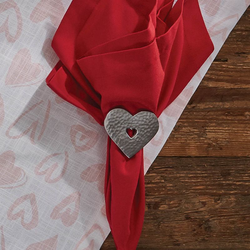Split P Hammered Metal Heart Napkin Ring Set - Silver