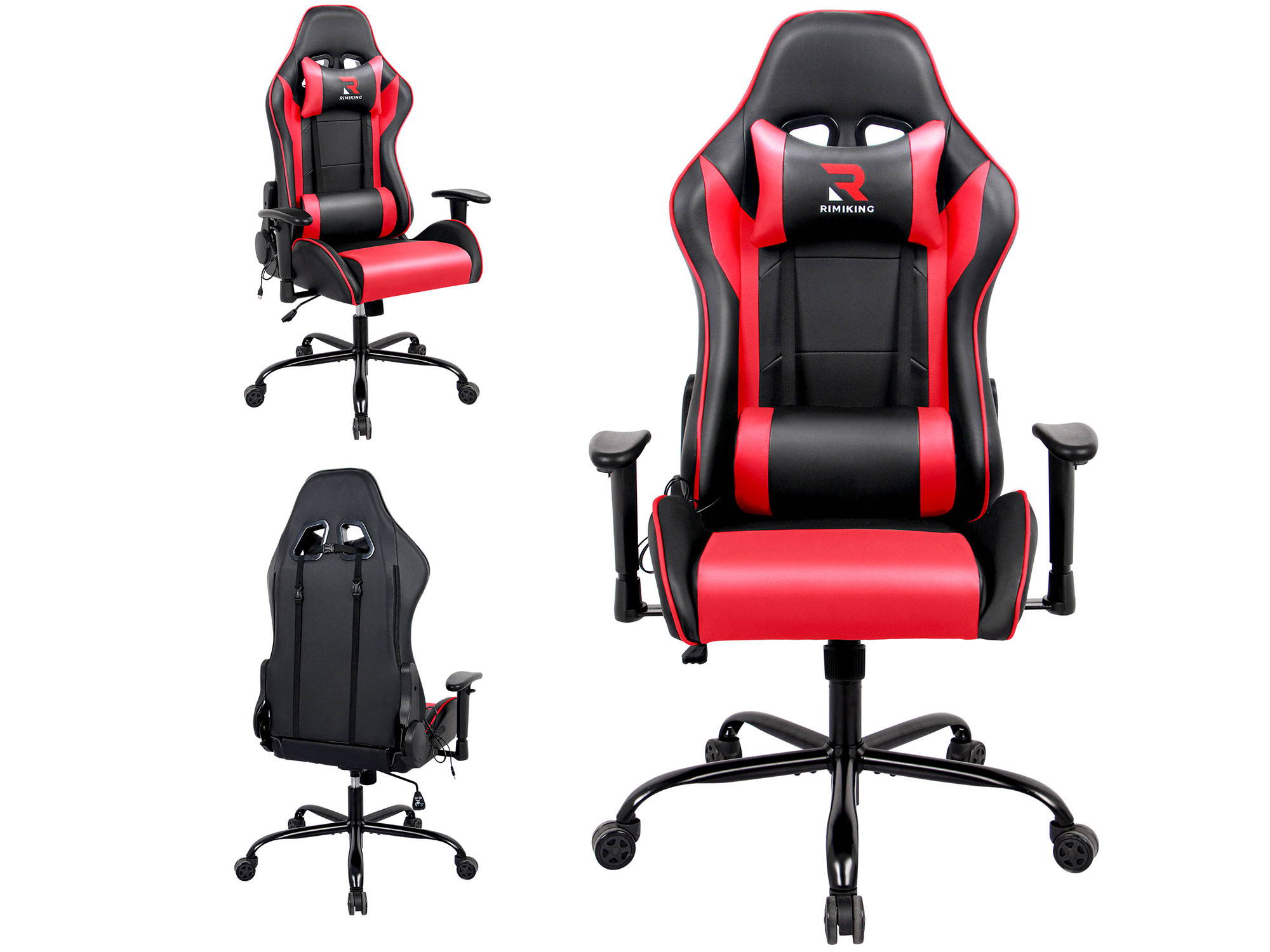 RIMIKING Massage Racing High Back Ergonomic  Computer Gaming Chair  Soft Headrest&Backrest Desk Chair Swivel Adjustable Armrest  Office Chair