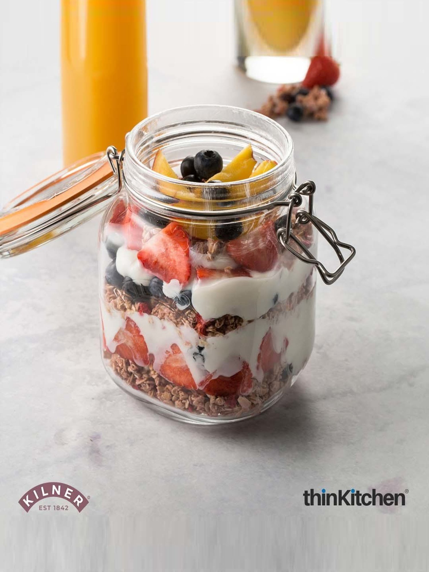 Kilner Transparent Glass Square Clip Top Storage Jars (1 L) - Set of 6