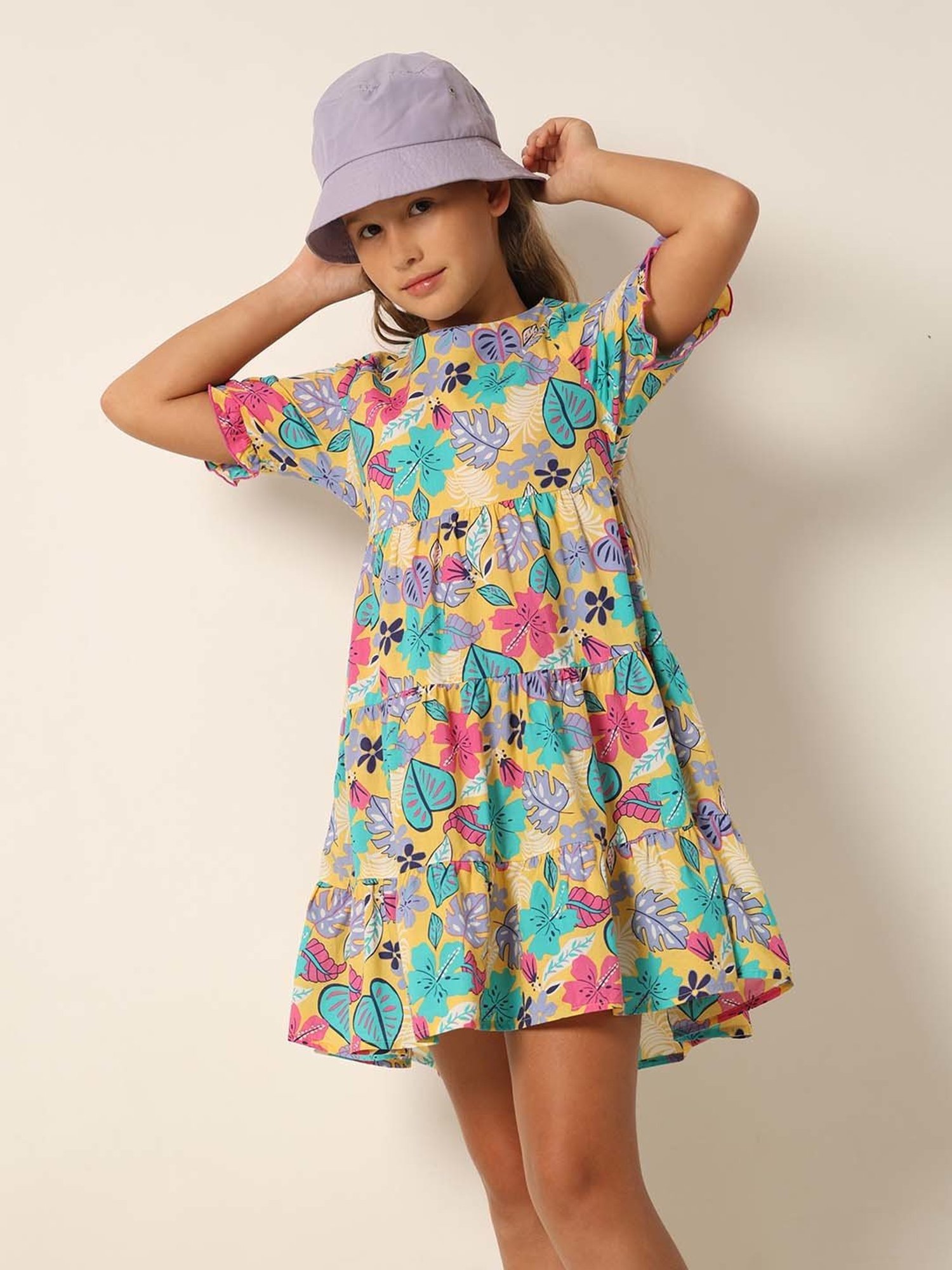 VERO MODA GIRL Multicolor Cotton Floral Print Dress