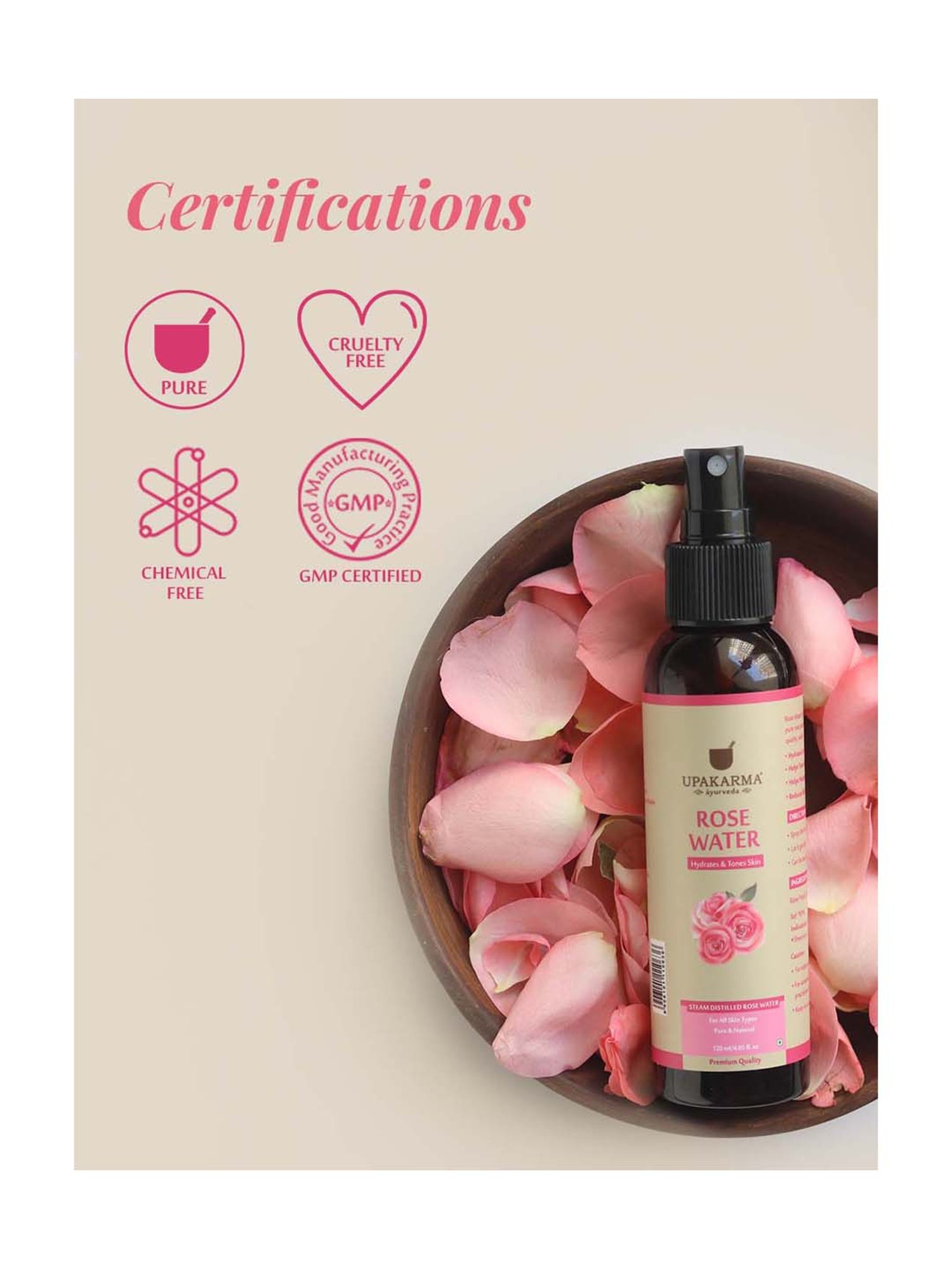 UPAKARMA Ayurveda Rose Water Spray - 120 ml