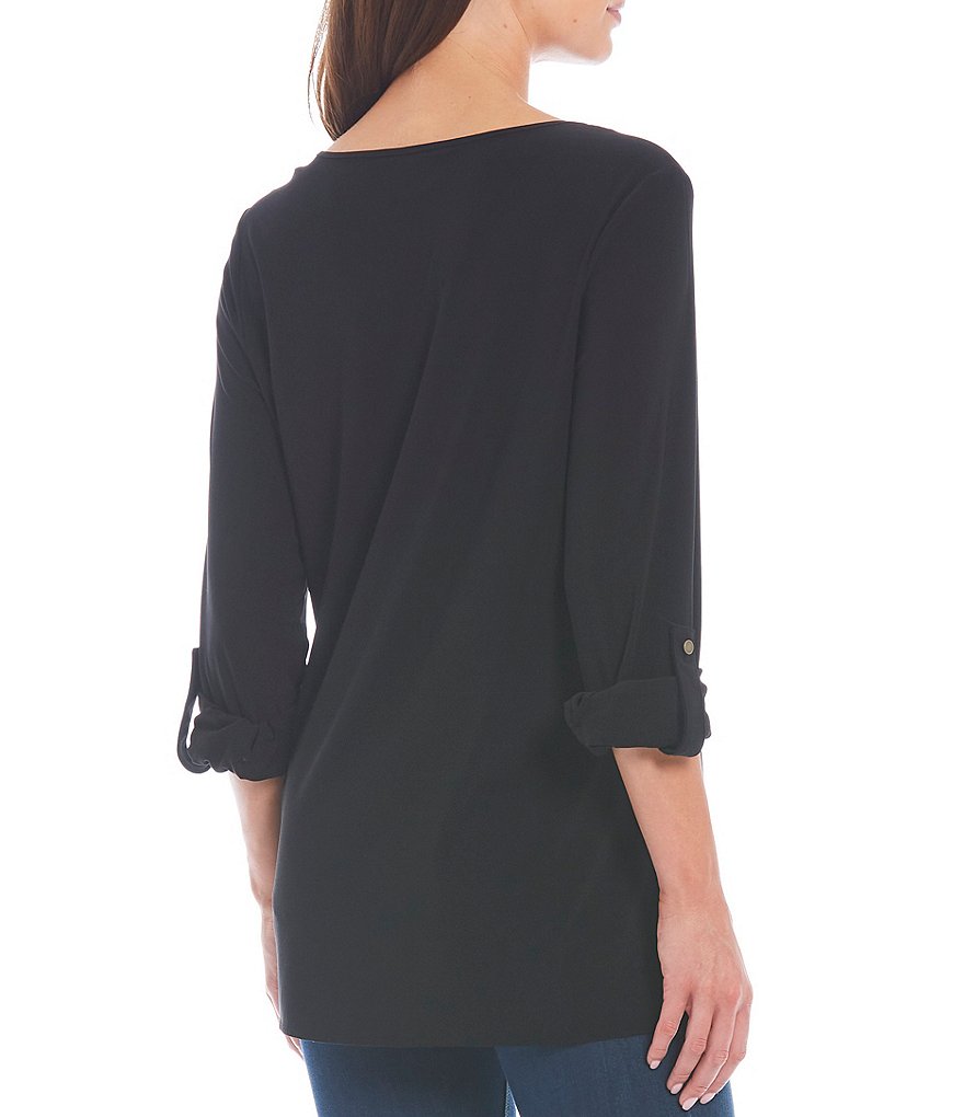 Slim Factor by Investments Embellished Animal Placement Detail 3/4 Roll-Tab Sleeve T-Shirt