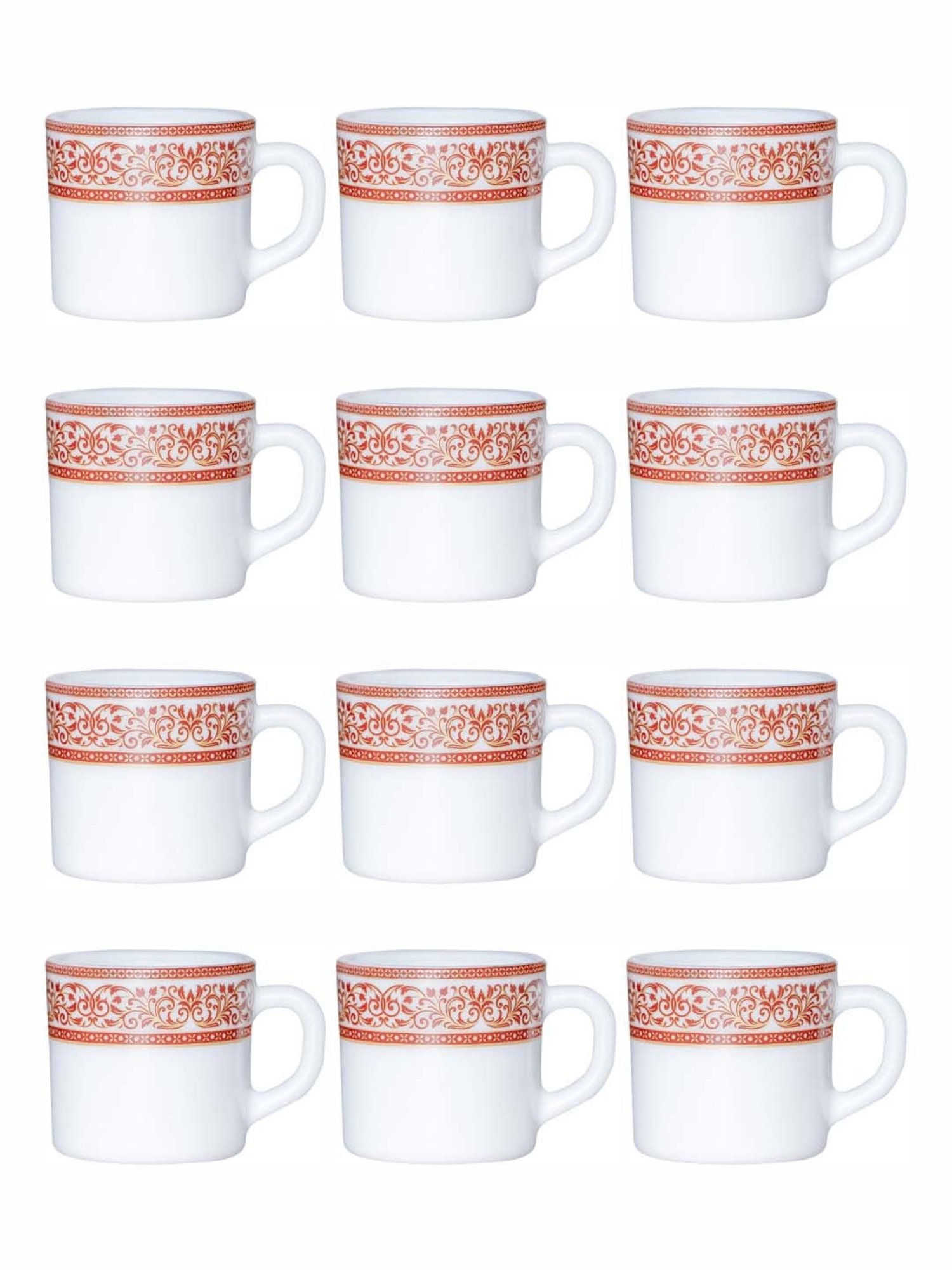 Cello White & Pink Opalware Coffee Mugs (0.1 L) - Set of 12
