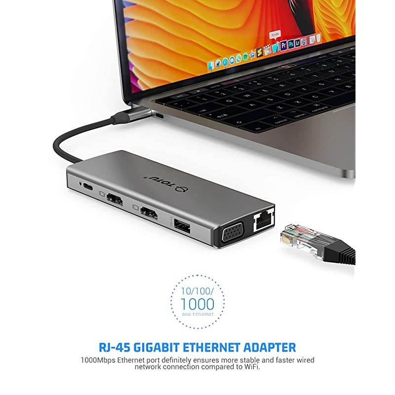 USB C Hub,  13-in-1 Type C Hub with Ethernet, 4K USB C to 2 HDMI, VGA, 2 USB 3.0, 2 USB 2.0, 100W PD, SD/TF Cards Reader, Mic/Audio Docking Station for MacBook Pro Air XPS and Other USB-C Laptops