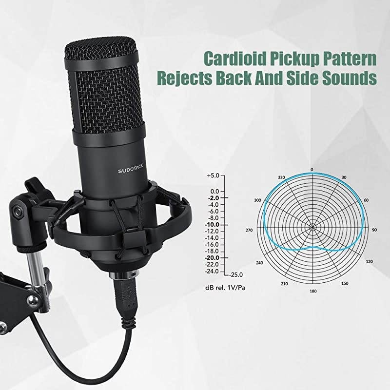 USB Streaming Podcast PC Microphone  professional 192KHZ24Bit Studio Cardioid Condenser Mic Kit with sound card Boom Arm Shock Mount Pop Filter for Skype YouTuber Karaoke Gaming Recording
