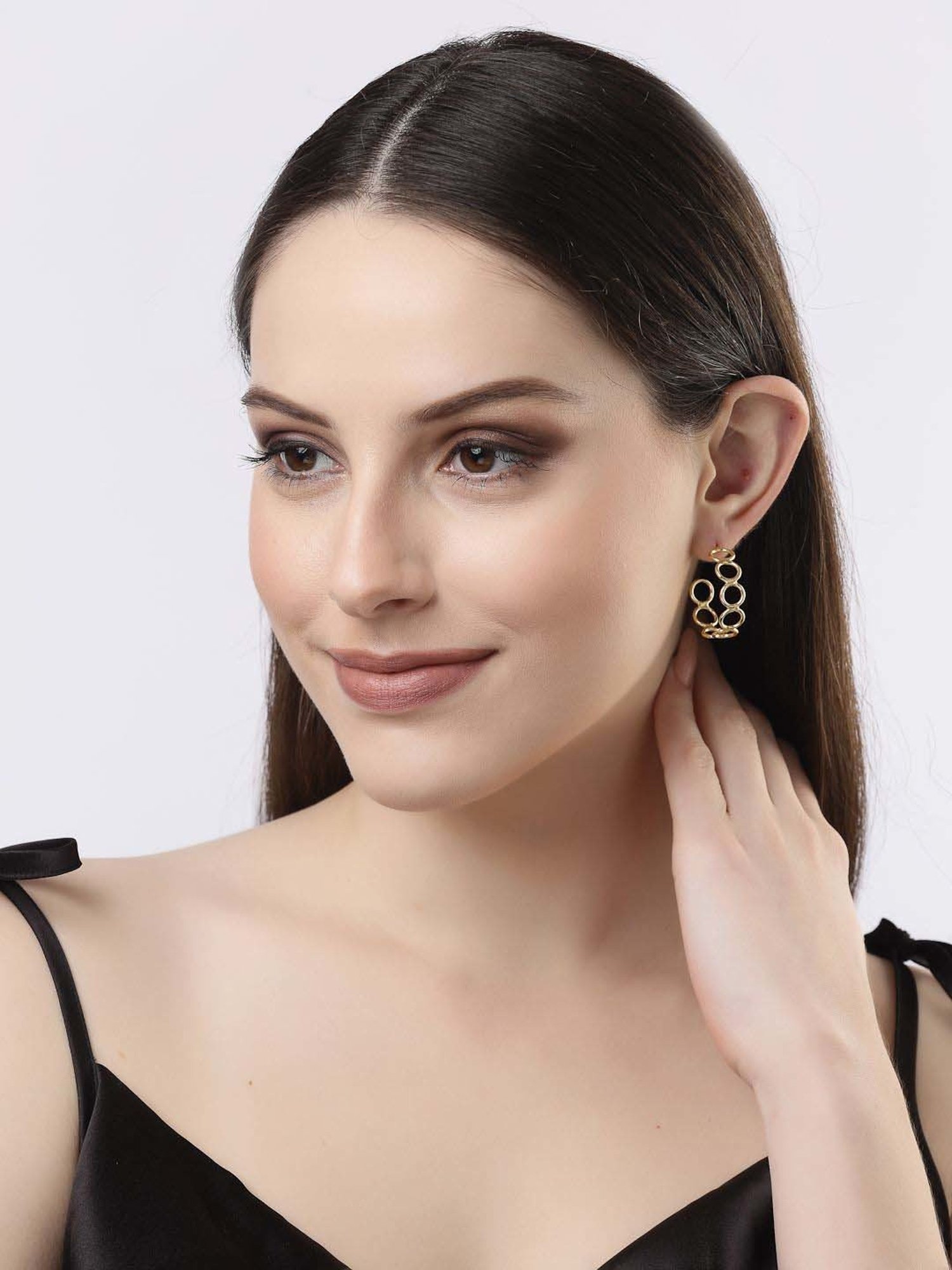 NVR Gold-plated Contemporary Half Hoop Earrings for Women