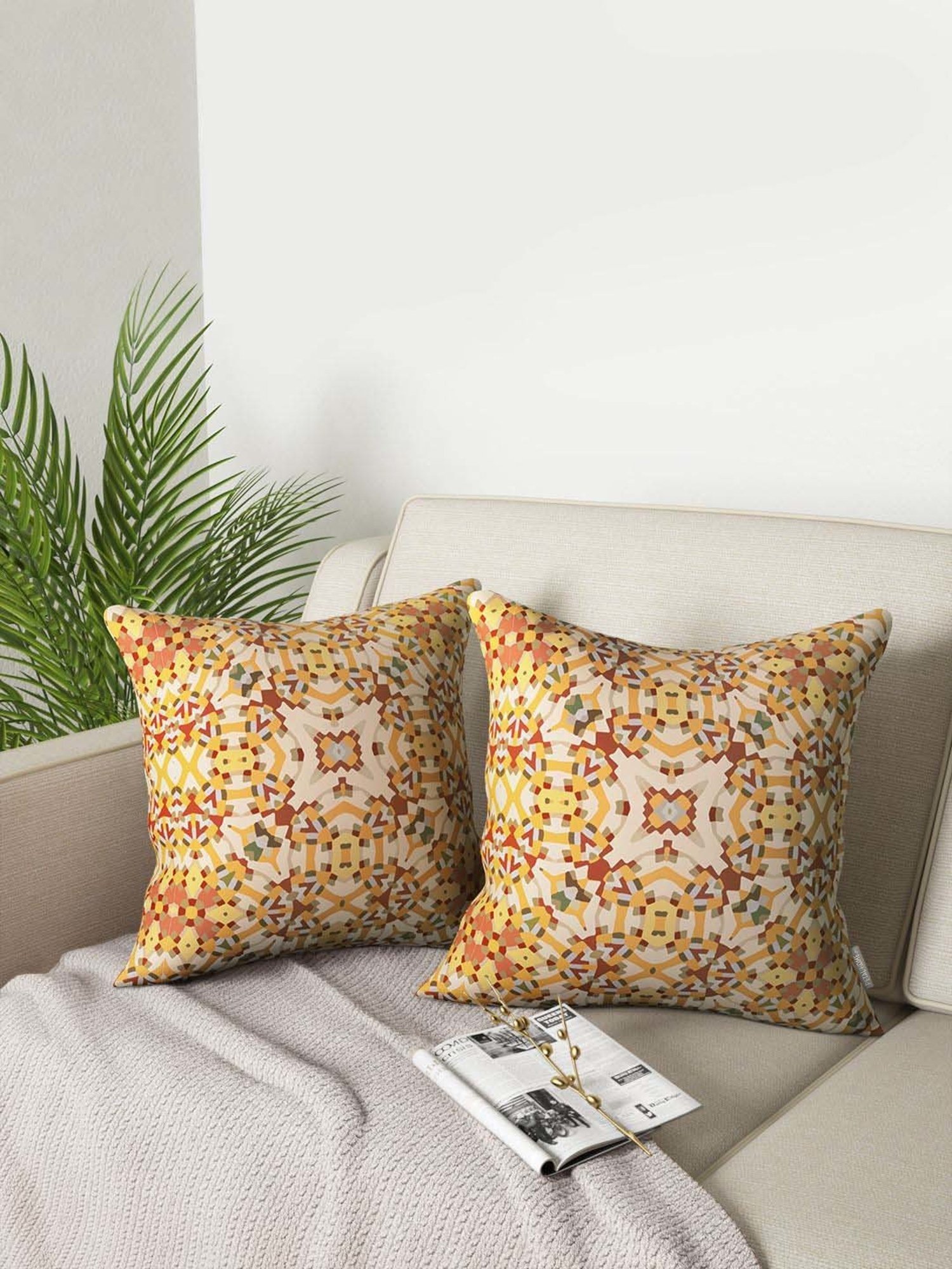 Swayam Multicolor Cotton 40 cm x 40 cm Cushion Covers - Set of 2