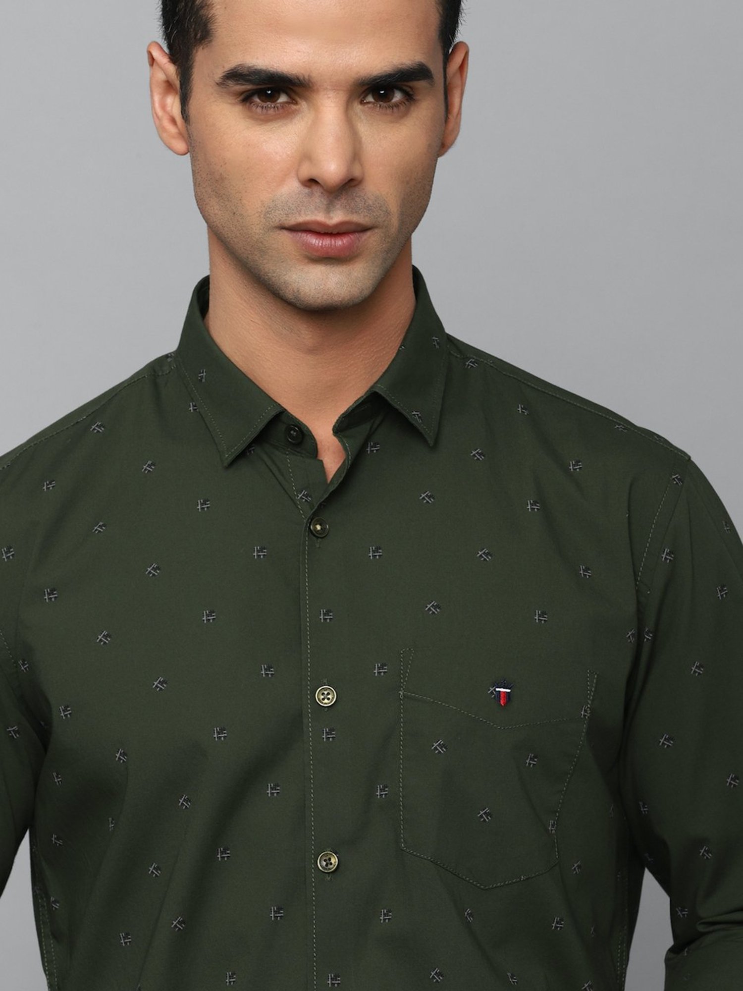 Louis Philippe Sport Green Slim Fit Printed Cotton Shirt
