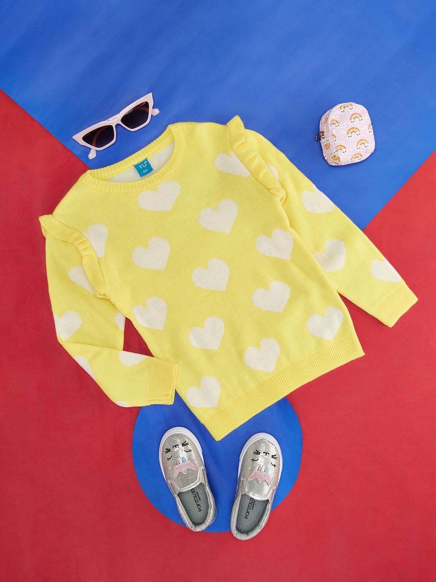 YU by Pantaloons Kids Yellow Printed Full Sleeves Sweater