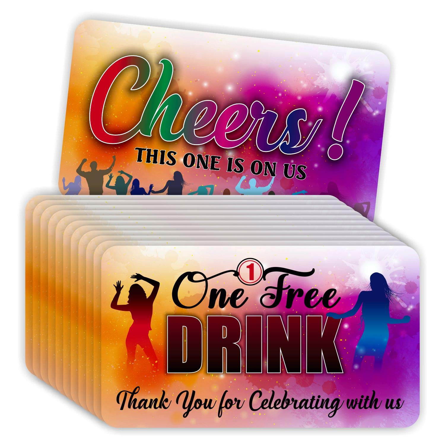 One Free Drink Ticket - (Pack of 100) Coupon Cards 3.5"x2" Redeem Gift Vouchers for Business Wedding Party Raffle Events