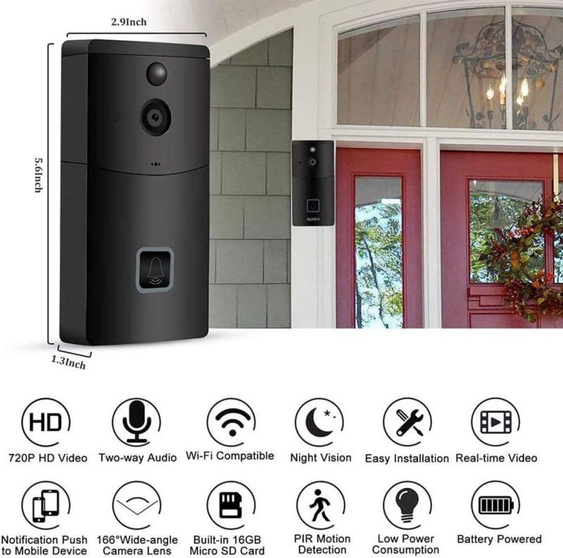 PFMY.DG Wireless Video Doorbell 720P HD Security Camera Doorbell, Support 2-Way Motion Detection Night Vision and App, for iOS Android